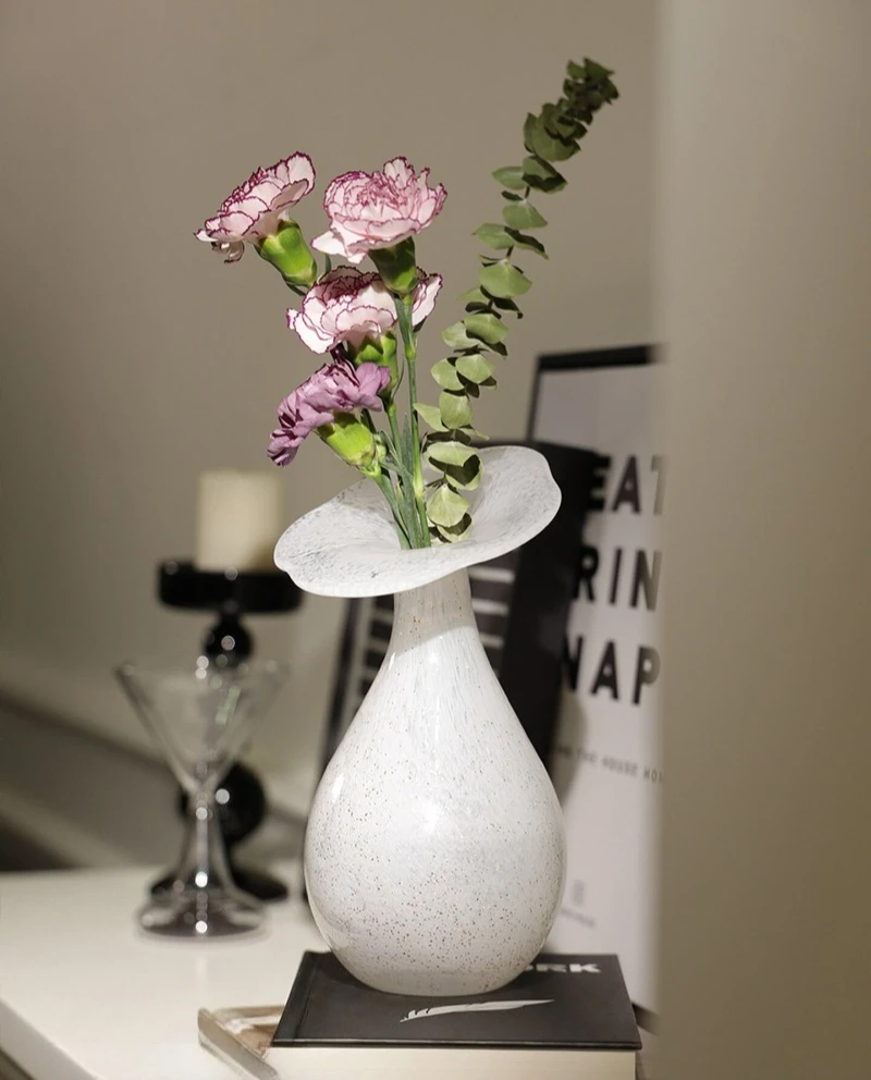 Light luxury hibiscus, ancient style, fully handmade art, glass vase, floral ware, living room foyer decoration