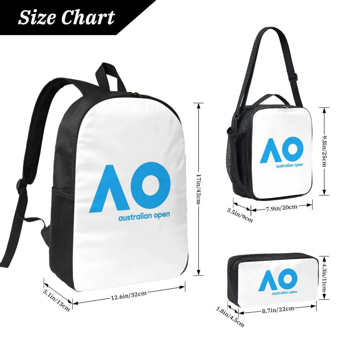 Australian Open AO (Blue Version) Backpack Student BookBag School Bag Laptop Shoulder Bags 3ps Insulated Lunch Bag Pencil Case