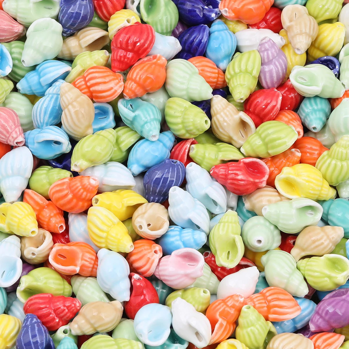 Colorful 21x13mm Conch Shape Ceramic Beads Through-Hole Beads Decorative Beads For Bracelet Necklace Creative Decoration