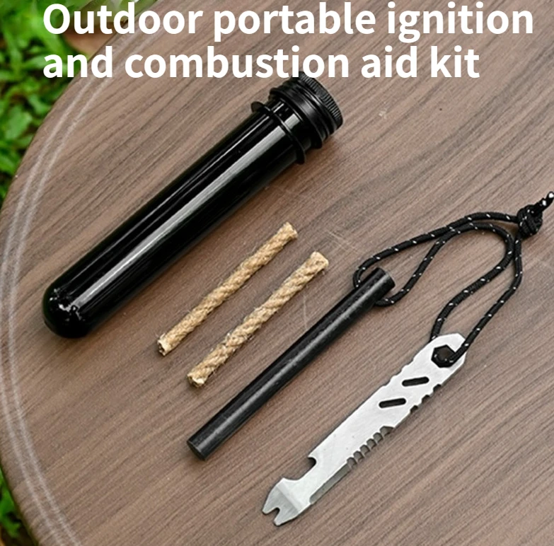 Fire‑Starting Survival Kit, Ferro Rod, Multi‑Tool Scraper, Tinder Hemp Rope, Waterproof Storage Tube, Camping Emergency Gear