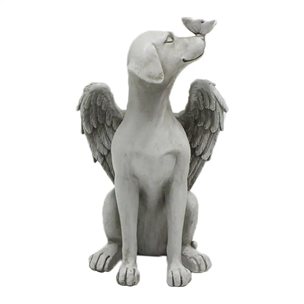 Dog Memorial Angel Statue Resin Art Deco Garden Figure Weather Resistant Tribute for Patio Lawn Decor