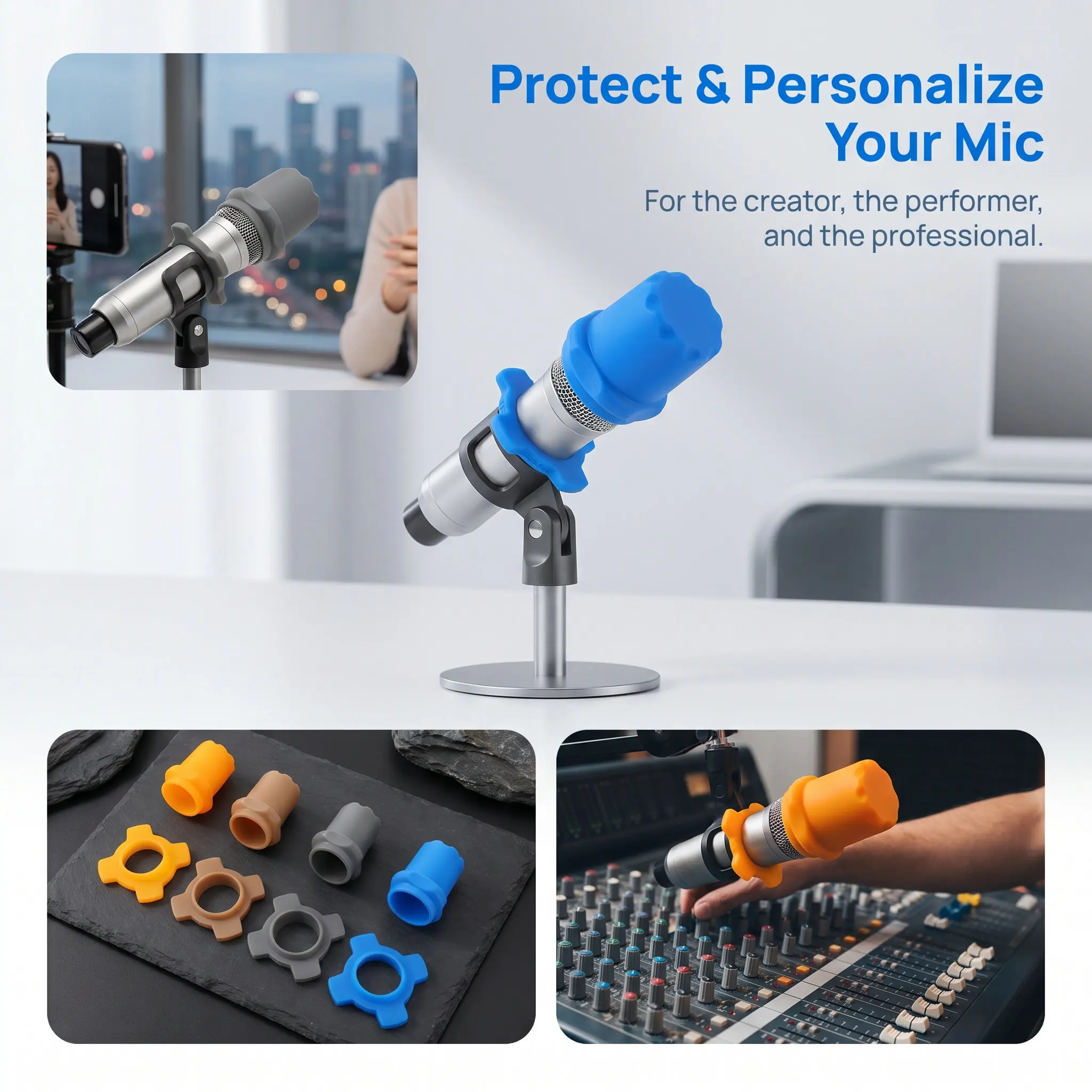 Wireless Microphone Protective Covers Silicone Sleeve Handheld Mic Anti-Drop Anti-Slip Four Corner Rings Wireless Mic