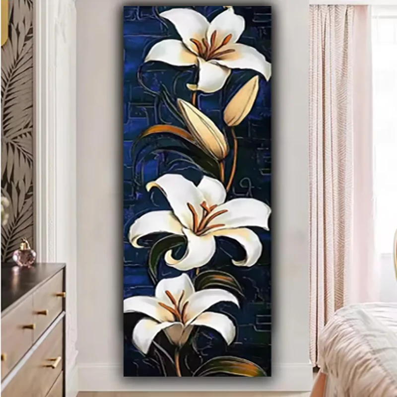 

Diamond Painting Kits For Adults, Vibrant White Lily 5D Diamond Art Painting For Beginners, Full Drill Round DIY Gem Painting