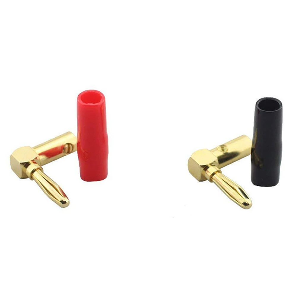 1 Pair 90 Degree L Shaped Banana Connector for Speaker Wire to Binding Post Audio Receiver Gold Plated Copper 4mm