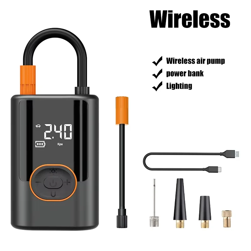 EAFC Wireless Car Air Pump Inflatable 4000mAh Air Pump Charging Digital Display Air Compressor for Auto Moto with Lighting