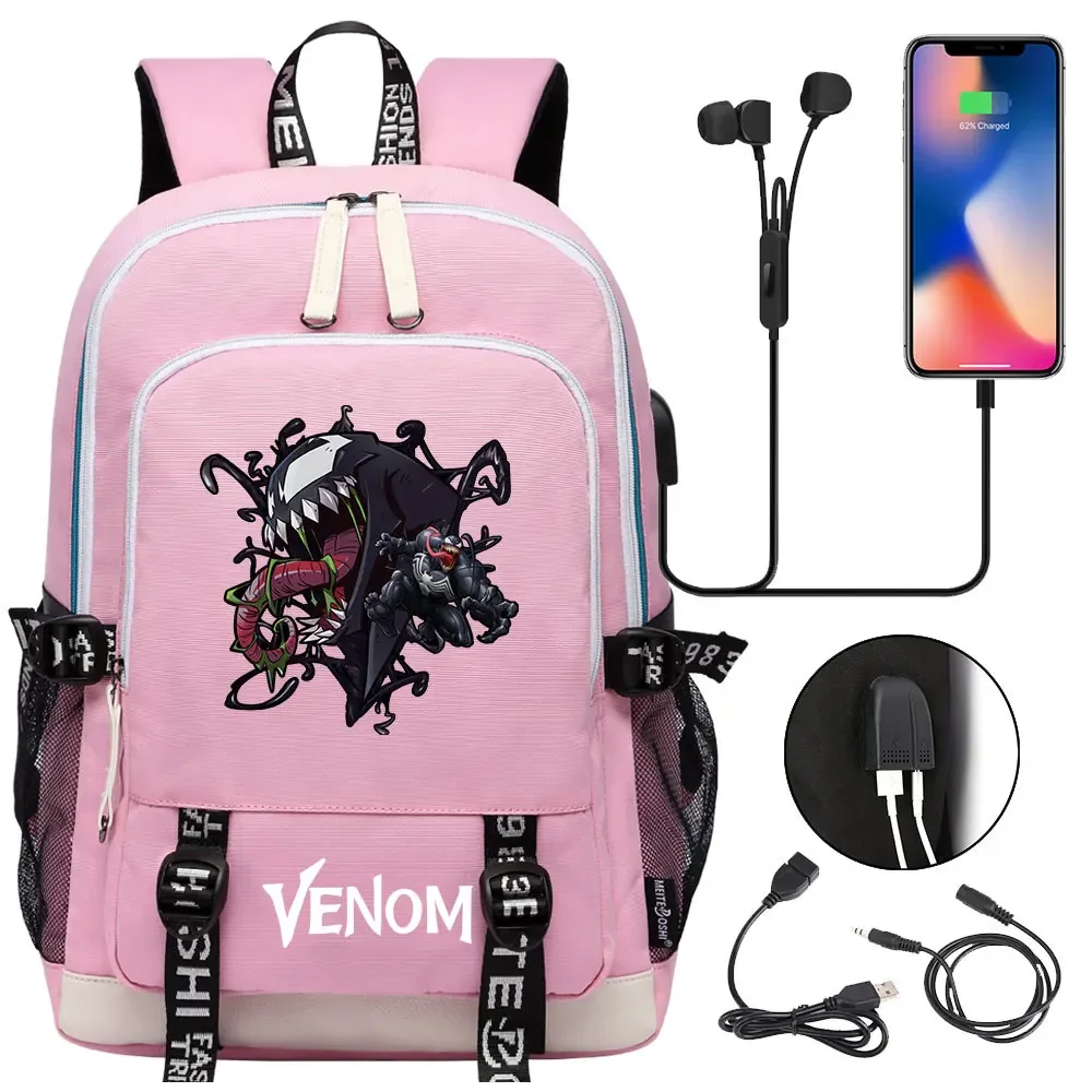 New Birthday Gift USB Boy Girl Kids Venom Book School Bags Teenagers Student Women Men Laptop Travel Backpack