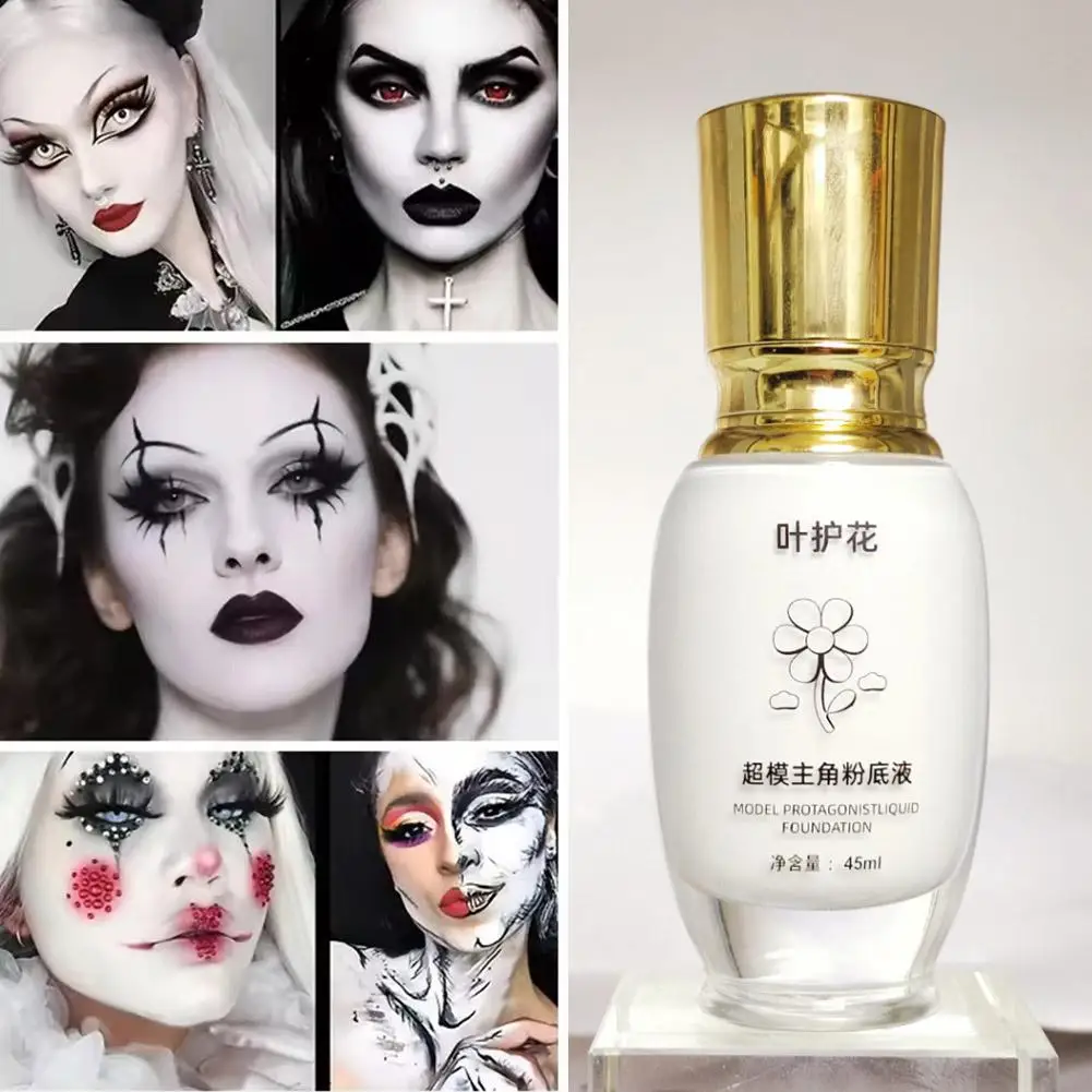 Fondotinta liquido bianco puro da 45 ml, crema bianca a copertura totale, duraturo, per il festival cosplay di Halloween F1G2