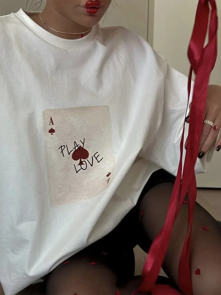 

Harajuku Card Printed Women T-shirt 2025 Summer New Casual Short Sleeve T Shirt Female Fashion Round Neck Unisex Clothes Top Y2k