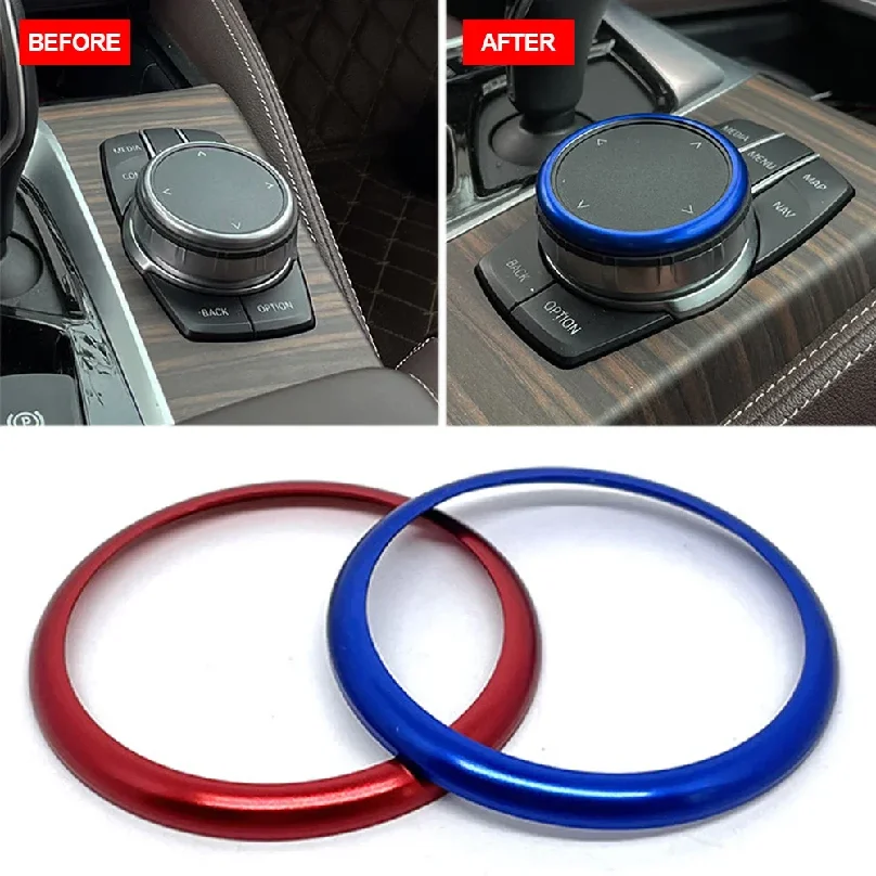 

Red Aluminum Car Ring Center Console IDrive Multimedia Controller Knob Ring for -BMW 1 2 3 4 5 6 7 Series X3 X4 X5 X6