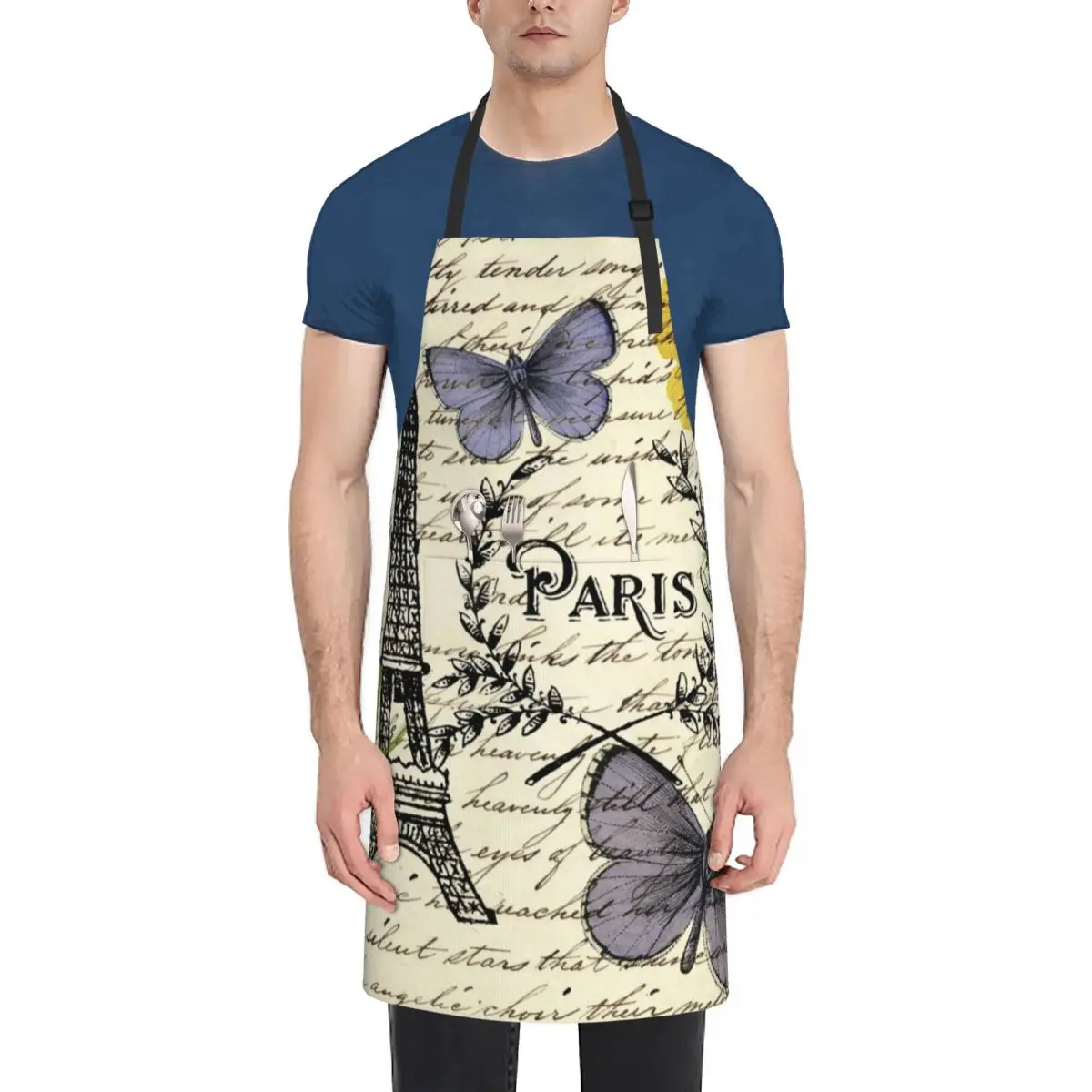 dark academia botanical butterfly french scripts floral paris eiffel tower Apron For Women Apron