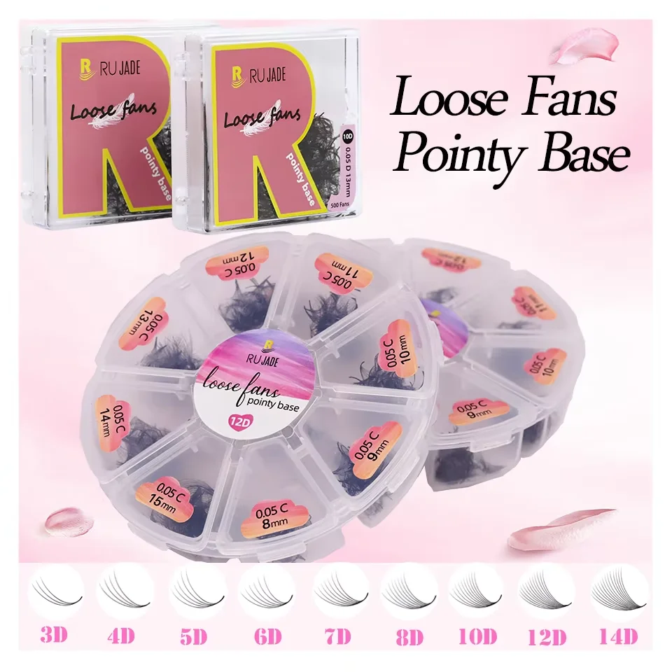 Rujade 3D-40D Premade Loose Fans Lash Mega Volume Fans Eyelash Extensions Loose Fans Medium Stem Pointy Base Premade Fans Lashes