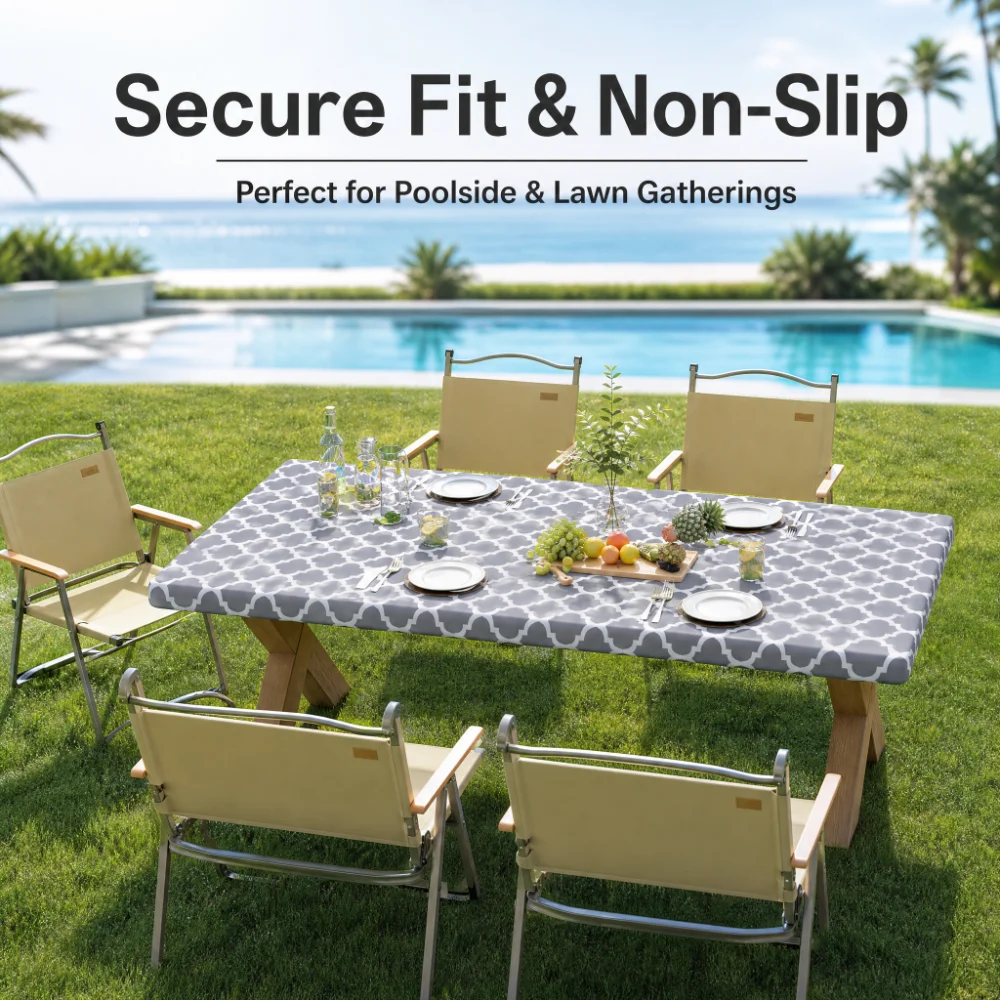 Camp Table Folding - 長方形テーブルクロスカバー、ポリエステル製伸縮性テーブルクロス、6フィートの折りたたみテーブルに適合、ピクニック、キャンプ、アウトドアに最適