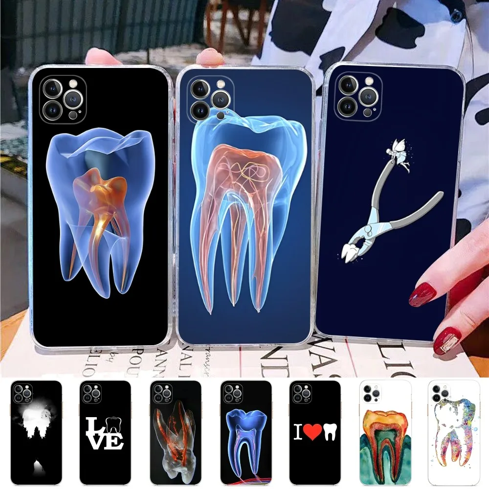 Dentist Tooth Pattern Phone Case For iPhone 14 13 12 Mini 11 Pro XS Max X XR SE 6 7 8 Plus Soft Silicone Cover