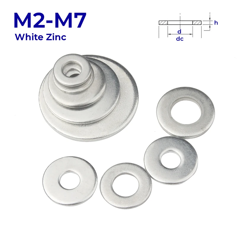 Galvanized Carbon Steel Plain Washers Bolt Flat Gasket M2 M2.5 M2.6 M2.7 M3 M4 M5 M6 M7 White Zinc Ultra Thin Flat Washer Gasket