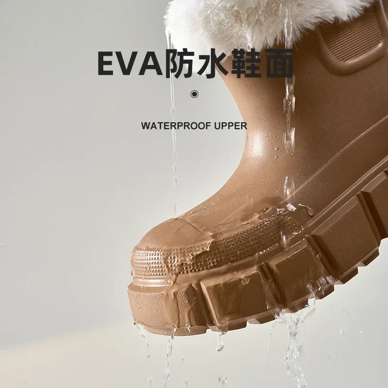 Waterproof snow boots detachable winter household plush insulation cotton shoes women\'s outdoor anti slip EVA thick sole boots