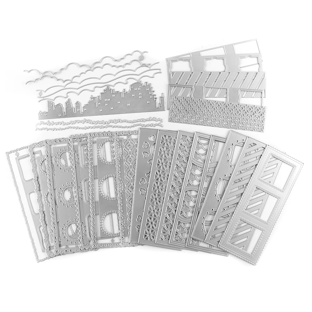 Scallop Scale Circlet Abgerundetes Rechteck Wellenförmiges Streifen Flip Layerable Slimline Stanzformen DIY Scrapbooking Bastelpapier Karten