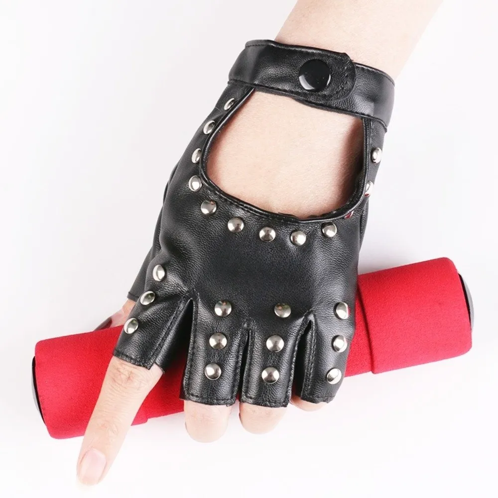 New PU Leather Half Finger Gloves Fingerless Hip Hop Punk Motorcycle Gloves Rivet Evening Prom Decor Women