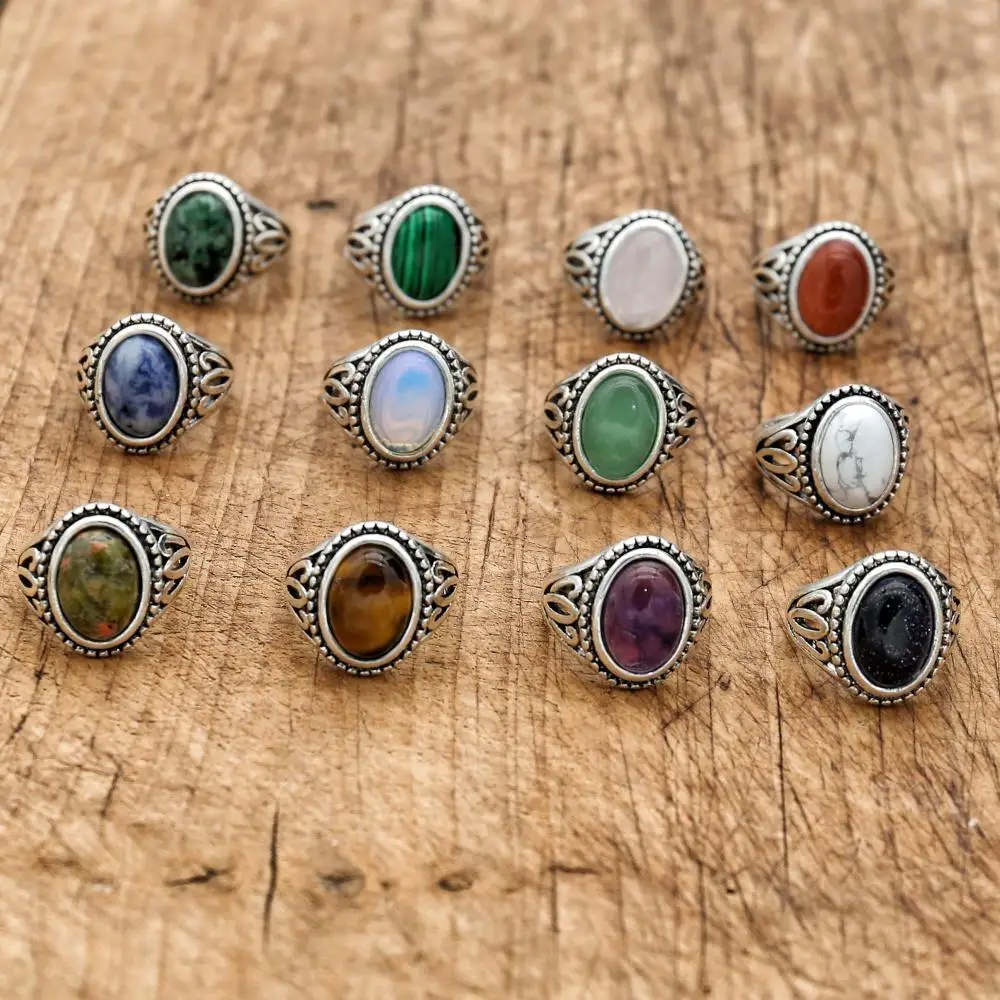 10*14mm Natural Stone Vintage Ring Antique Jewelry Adjustable Tiger Eye Rings for Women Men Large Stone Party Jewelry Gift view 4