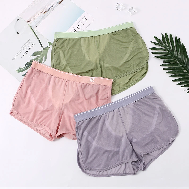 Sexy underwear men boxers hombre summer ice silk cueca Air vent Pajamas sleeping pants sports fitness bragas sexys men\'s shorts