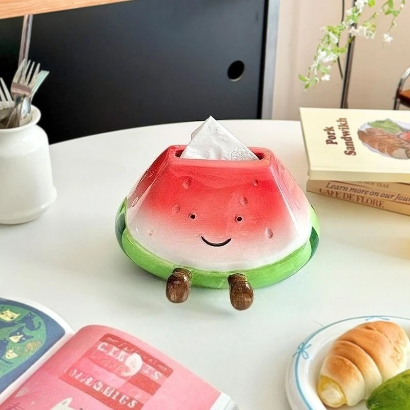 

Cartoon Watermelon Ceramic Tissue Boxes, Coffee Table Dining Room Tissue Storage Box, High-quality Multifunctional Phone Holder