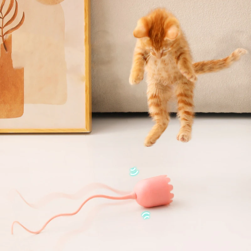 1 Set of Electric Cat Teasing Stick Intelligent Tail Wagging Cat Toy, Silicone Tail Automatic Rotating Cat Toy 1 Set of Electric