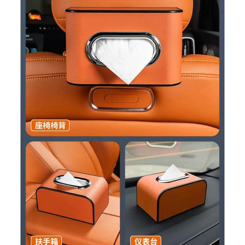 Universal Creative Chrome Hanging Car Tissue Box Armrest Box Seat Back Mounted Paper Towel Container Car Interior Decoration