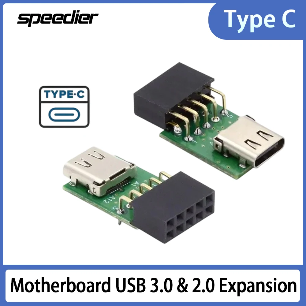 

Motherboard USB 3.0 & 2.0 Expansion Dual Female Ports Desktop 19Pin Main Board USB-C Type C To 9pin Male Extension Head UC-141