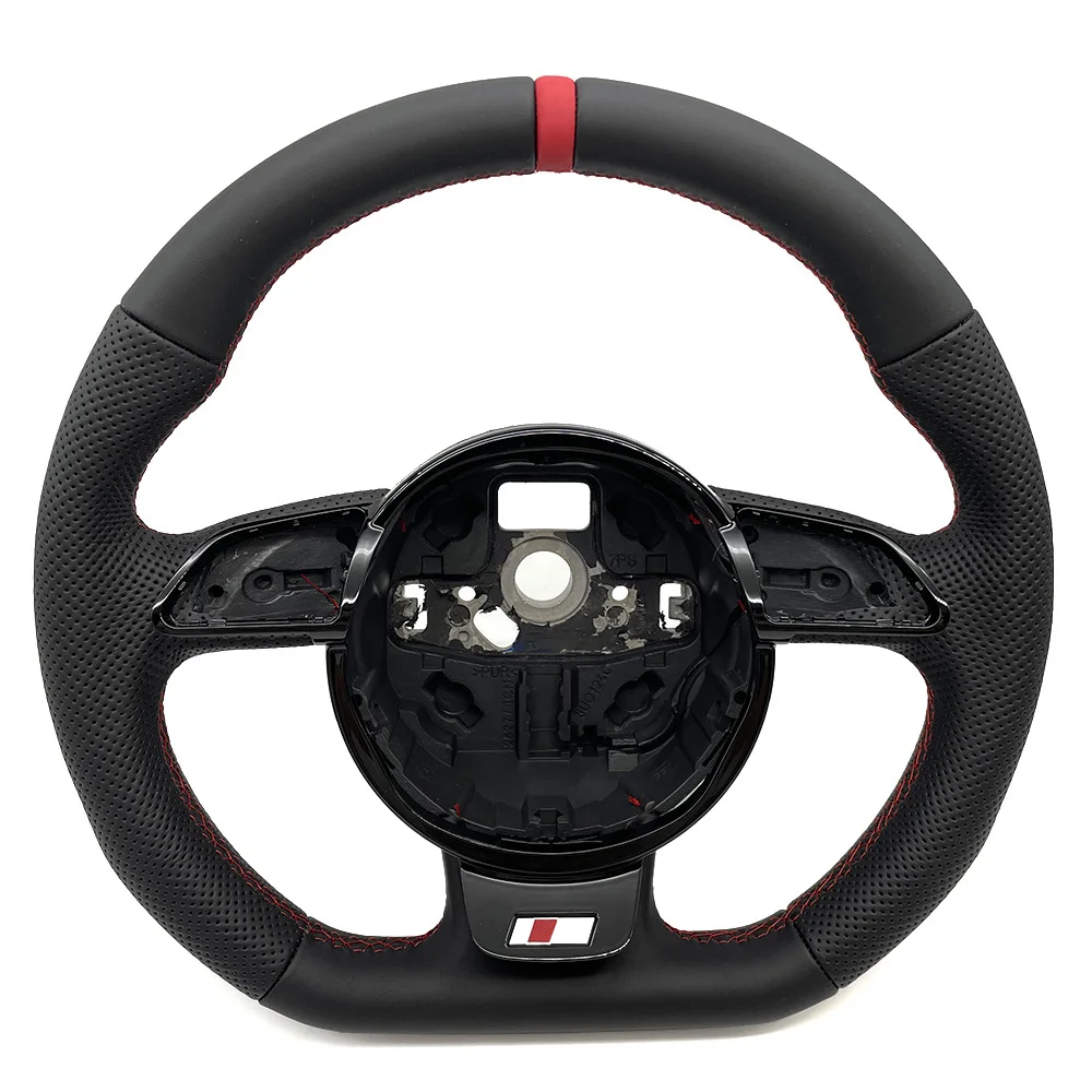 

For Audi A3 A4 B8 A5 A6 A7 Q3 Q5 Q7 customize perforate multifunctional steering wheel campaign flat bottom with 12’o clock ring