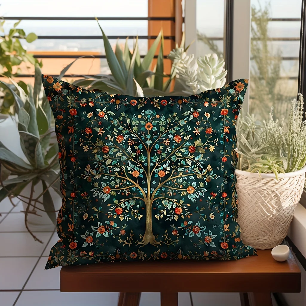 1PC Dark Green Pattern Double-Sided Printed Pillow Cover, Home Decor Cushion Cover for Sofa Bedroom (Pillow Insert Not Included)