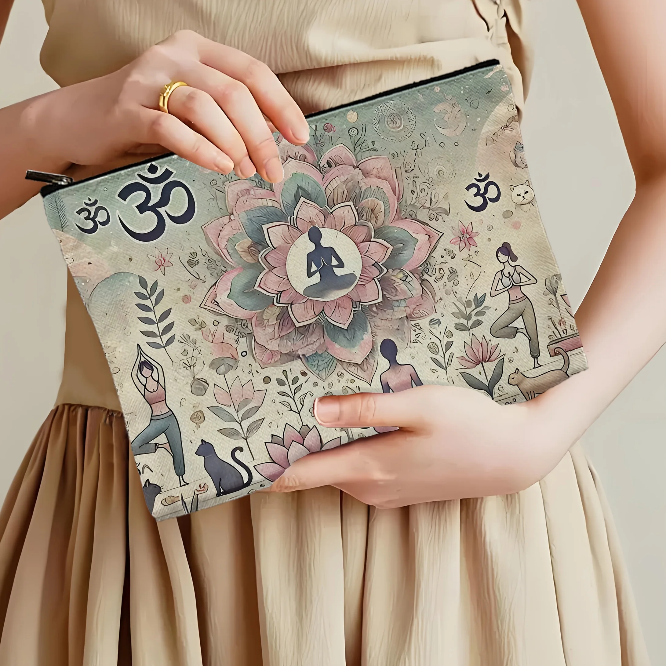 A Women'S Yoga And Meditation Cosmetic And Toiletry Bag - Featuring a Mandala Design Inspired by The Lotus Yoga Pose, with a Zip