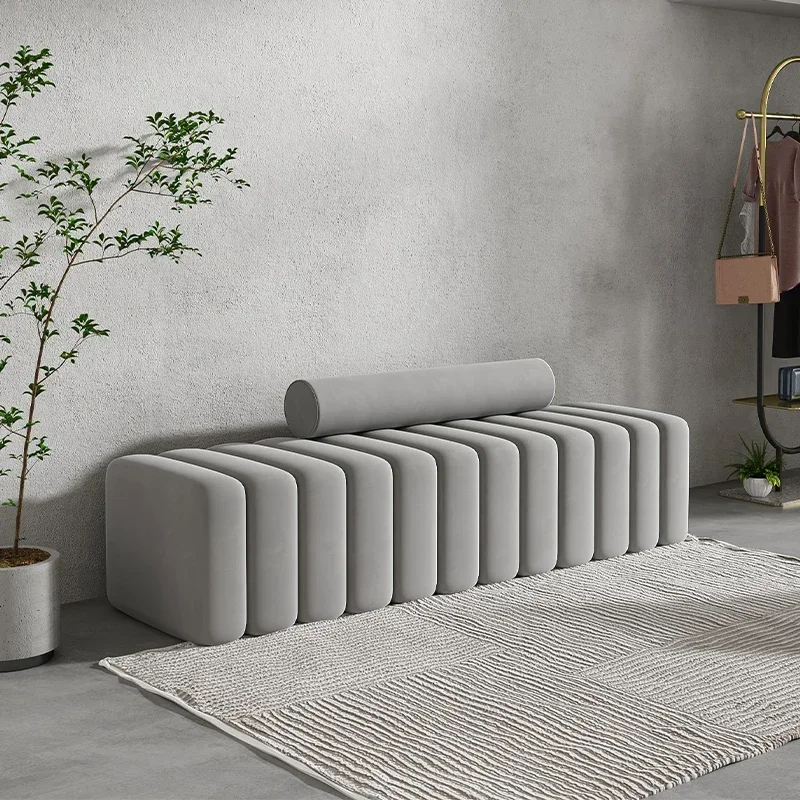 Nordic Minimalist Reception Fabric Sofa Stool Clothing Store Bench Cloakroom Fabric Stool 4D High-density Rebound Sponge