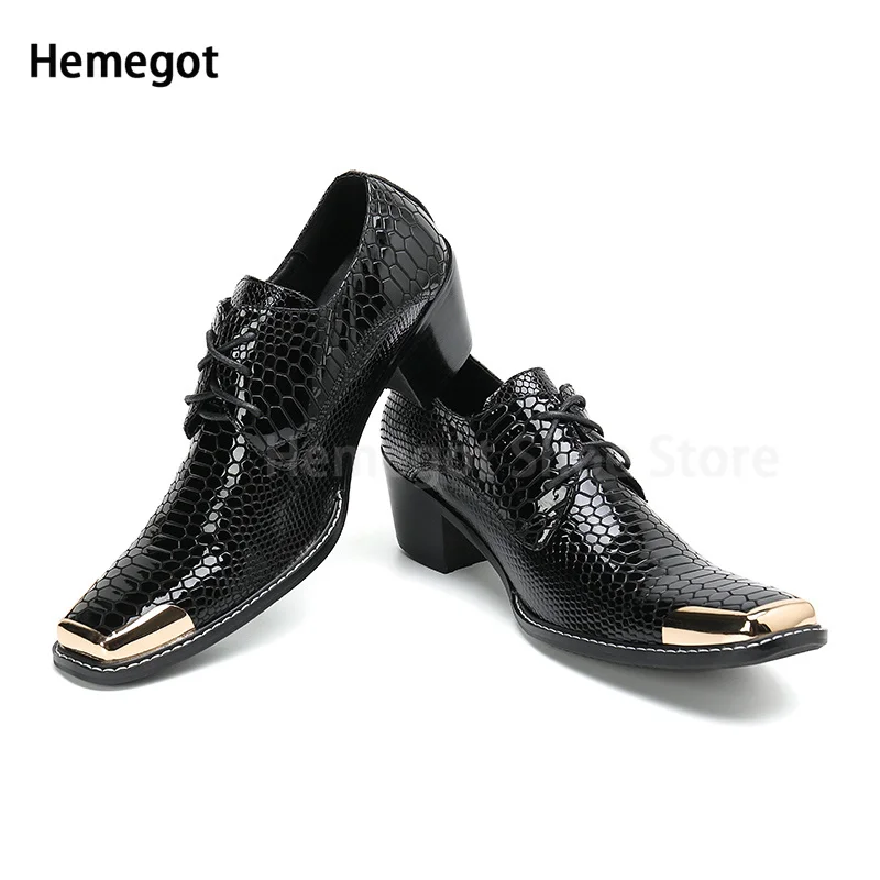 Metallic Toe Leather Men's Shoes Camouflage Blue Gentleman Square Toe Men's Shoes Lace Up Shoes Korean Style Men Shoes