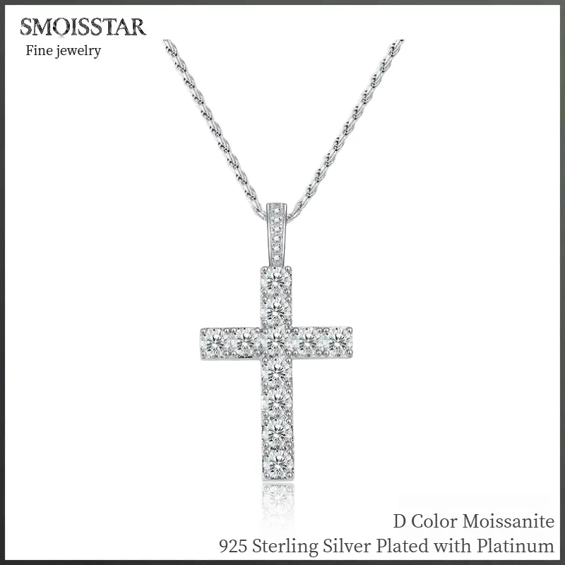 

Ожерелье SMOOISTAR с крестом 5,72 мм, цвет D, муассанит, стерлинговое серебро 925 пробы с платиной для мужчин и женщин, цепочка с подвеской Иисусом N