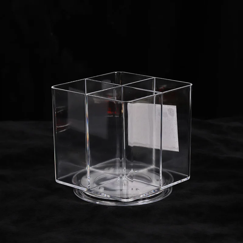 Acrylic pen holder with rotating makeup brush, hexagonal large capacity desktop stationery storage box