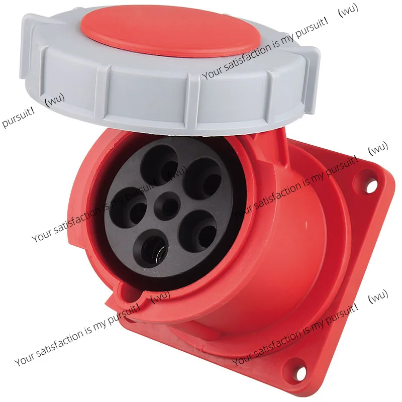 Industrial waterproof socket 63A/125A concealed straight seat solid copper column 5-hole industrial socket, 3P + N + E