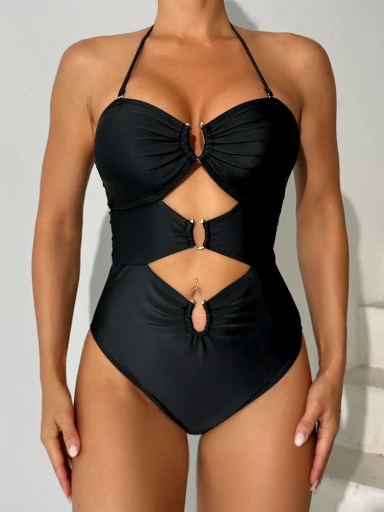 One Piece Swimsuit Women 2026 New Solid Sling Hollow Out Swimwear Sexy Bodysuit Monokini Summer Beach Wear Bathing Suit Female