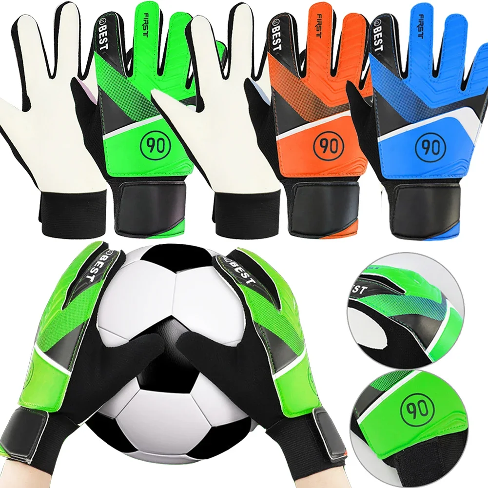 1 Pair Children Anti-Slip Glove Goalkeeper Gloves PU Gloves Finger Protection Goal Thickened Latex Football Gloves For Kids