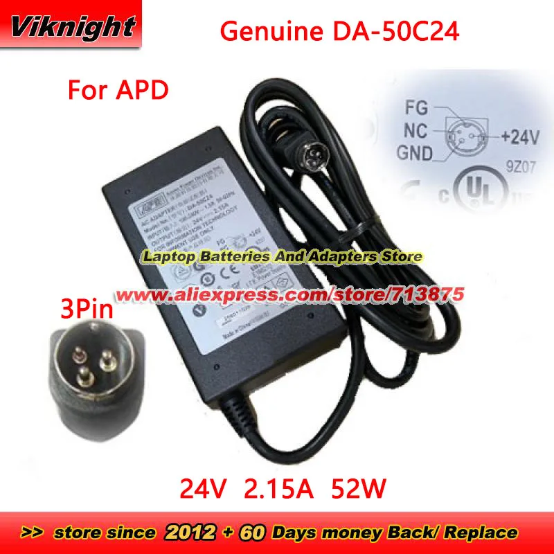 

Genuine APD DA-50C24 AC Adapter 24V1.5A DA-36B24 Charger for Snbc BTP-R880 DA50C24 BTP-R180 BTP-R880NP II 3 Pin Tip Power Supply