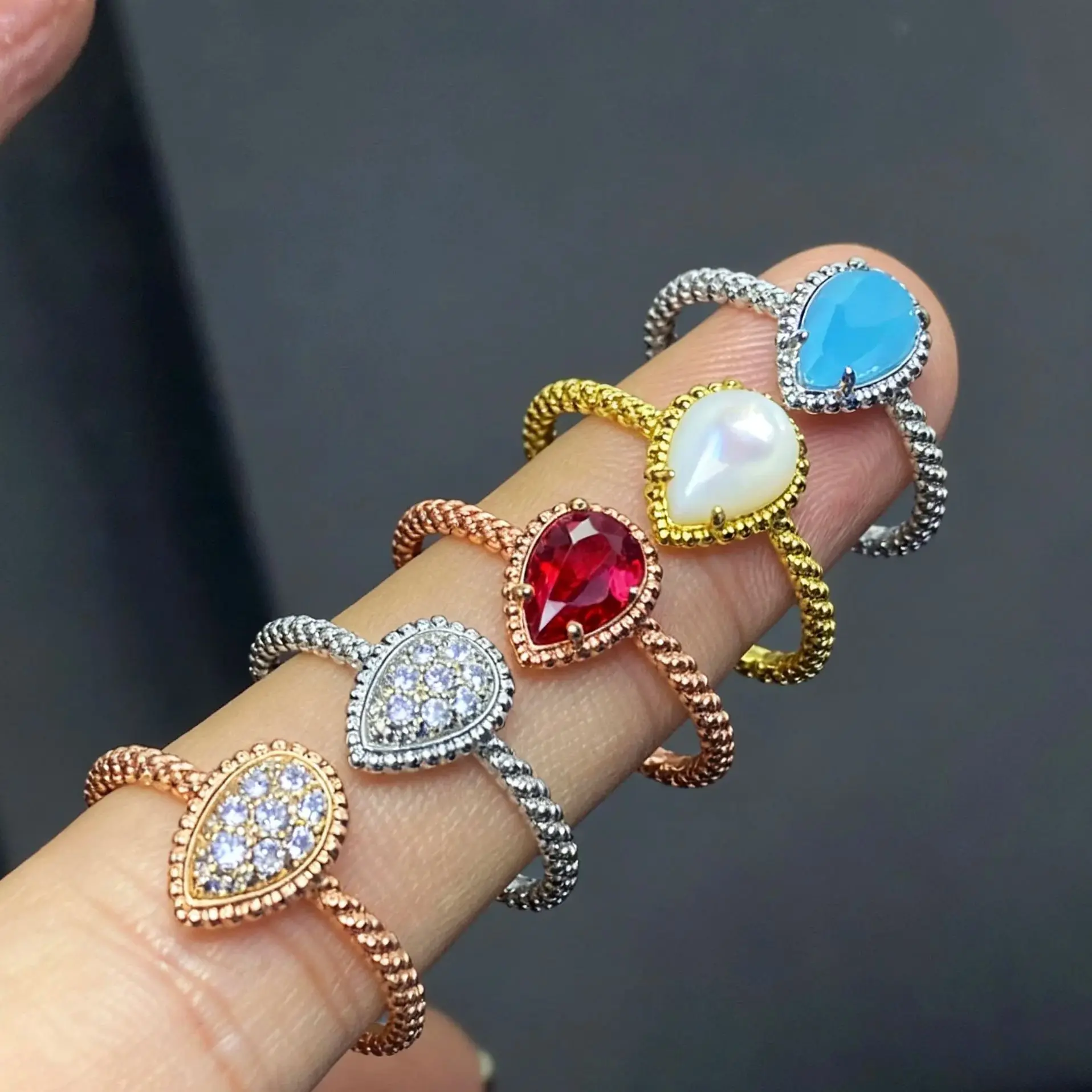 

French Luxury Water Droplet Pear shaped Serpent Bohème Women's Ring Silver Material High-quality Charming Engagement Gift