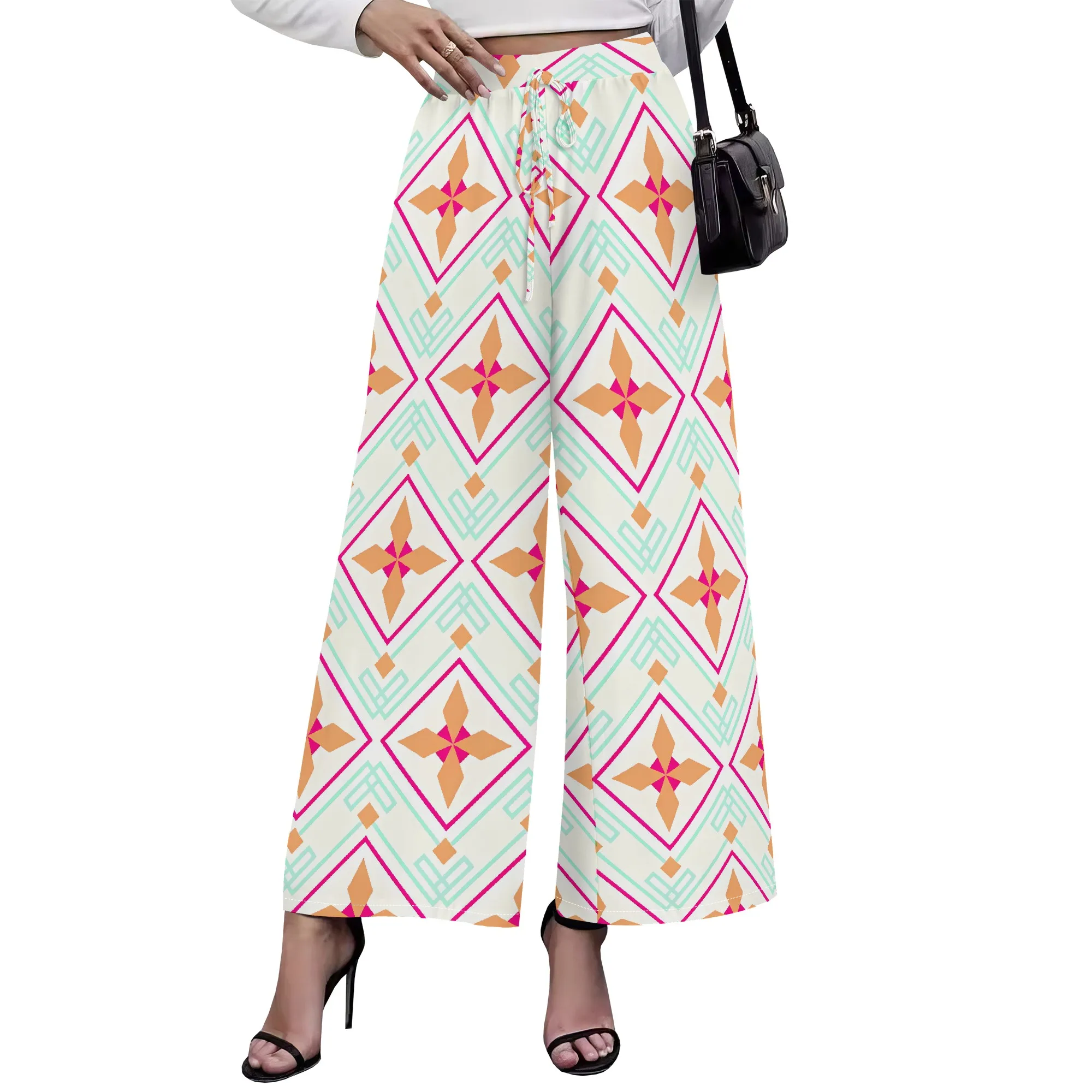 Ladies' 2025 Spring/Summer New Style Bohemian Custom High Waist Retro Trendy Casual Beach Slimming Wide Leg Pants Long Pants
