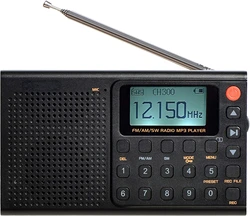 Portable AM FM Radio with Preset Function, Digital Rechargeable Radio Support Recording, MP3 Player with Lyric Display (Black)