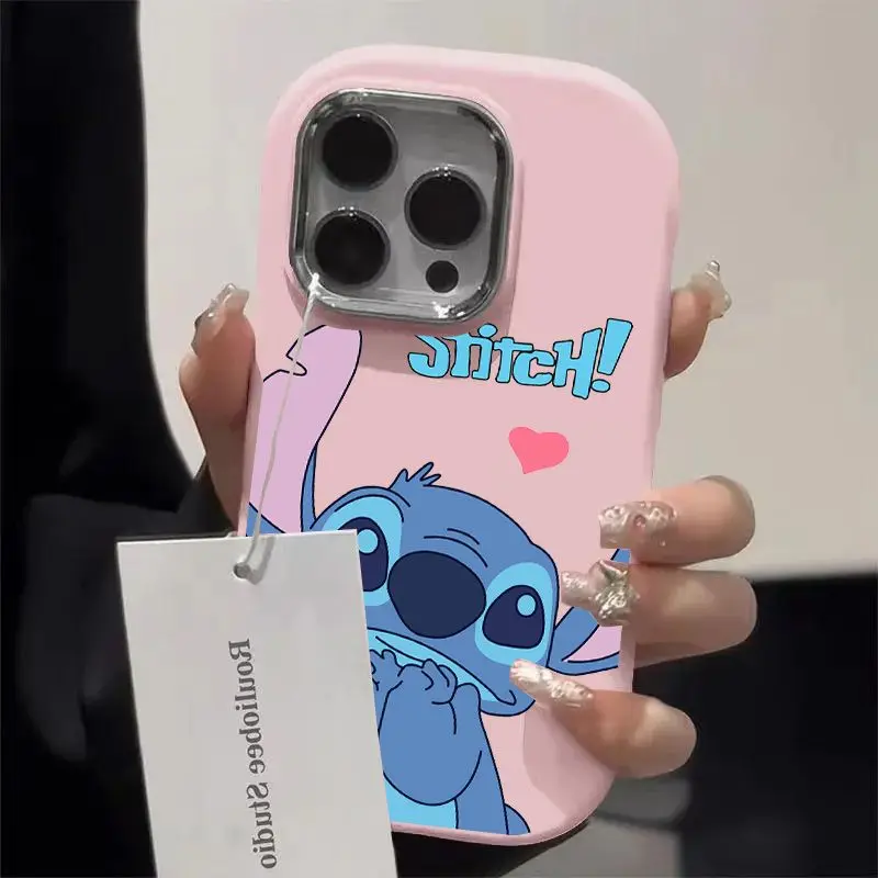 Cute Pink Stitch Couple Phone Case For iPhone 16 15 14 13 12 11 Pro Max XR XS 7 8 Plus Cartoon Soft Silicone Shockproof Cover