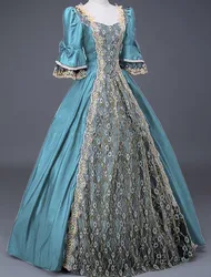 Robe en satin taille haute pour femme, demi-manche, boule, quelle que soit la princesse, patchwork de dentelle, reine, costume Renaissance, siècle participé, médiéval