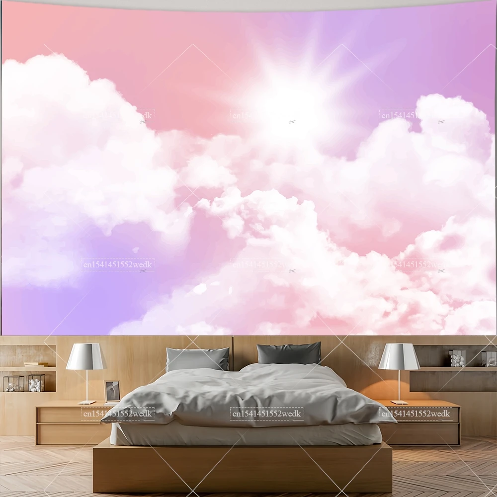 Pink Clouds Tapestry Wall Hanging Cloudy Sky Galaxy Background Landscape Tapestrys Aesthetic Room Decor Photo Studio Shoot Props