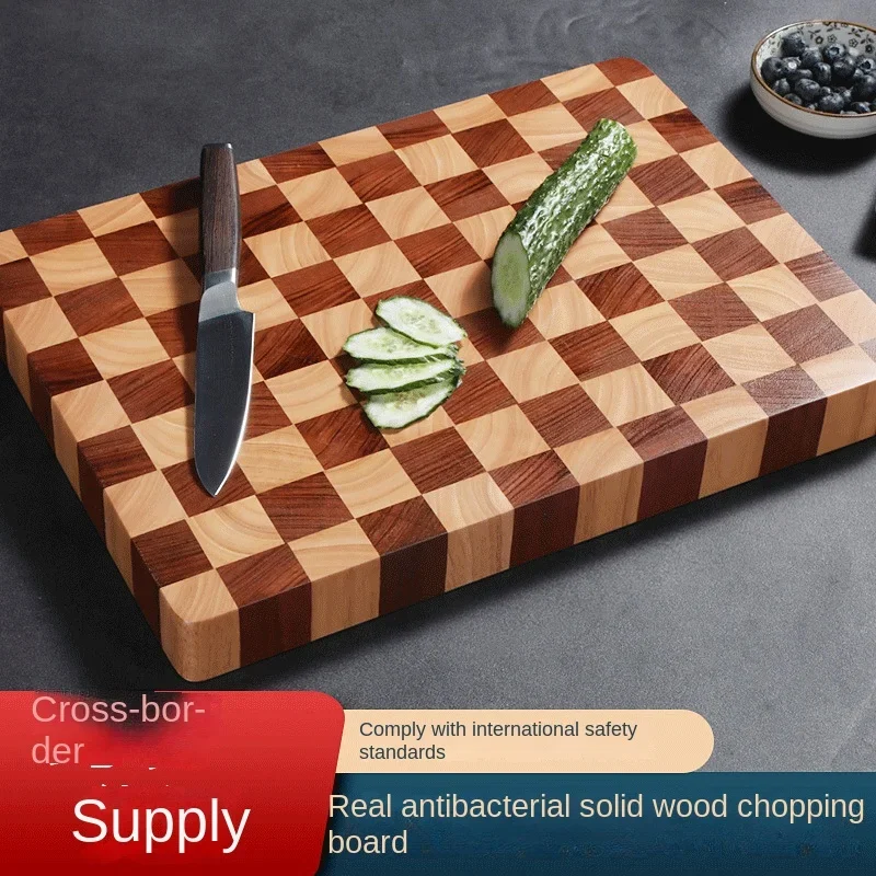 Checkerboard acacia wood cutting board, household kitchen thickened mold-proof solid wood chopping board