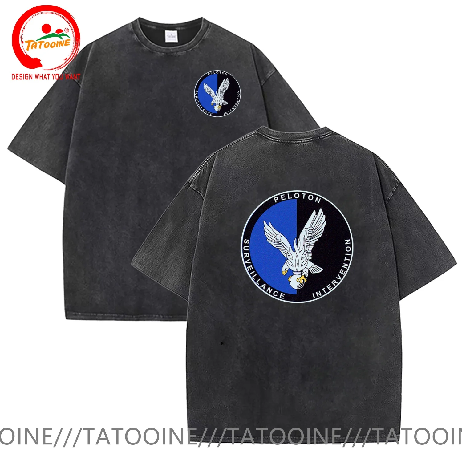 

Vintage Washed Cotton T Shirt Men French Police Eagle T-Shirt Fashion Trendy Tee Shirt Casual Clothes tshirt Streetwear TShirt