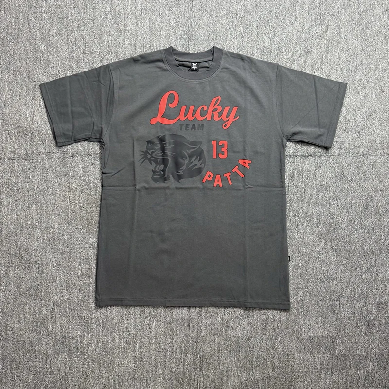 PATTA Unisex T-shirt Dark Gray Black Panther Print Trendy Short Sleeved Tee Top