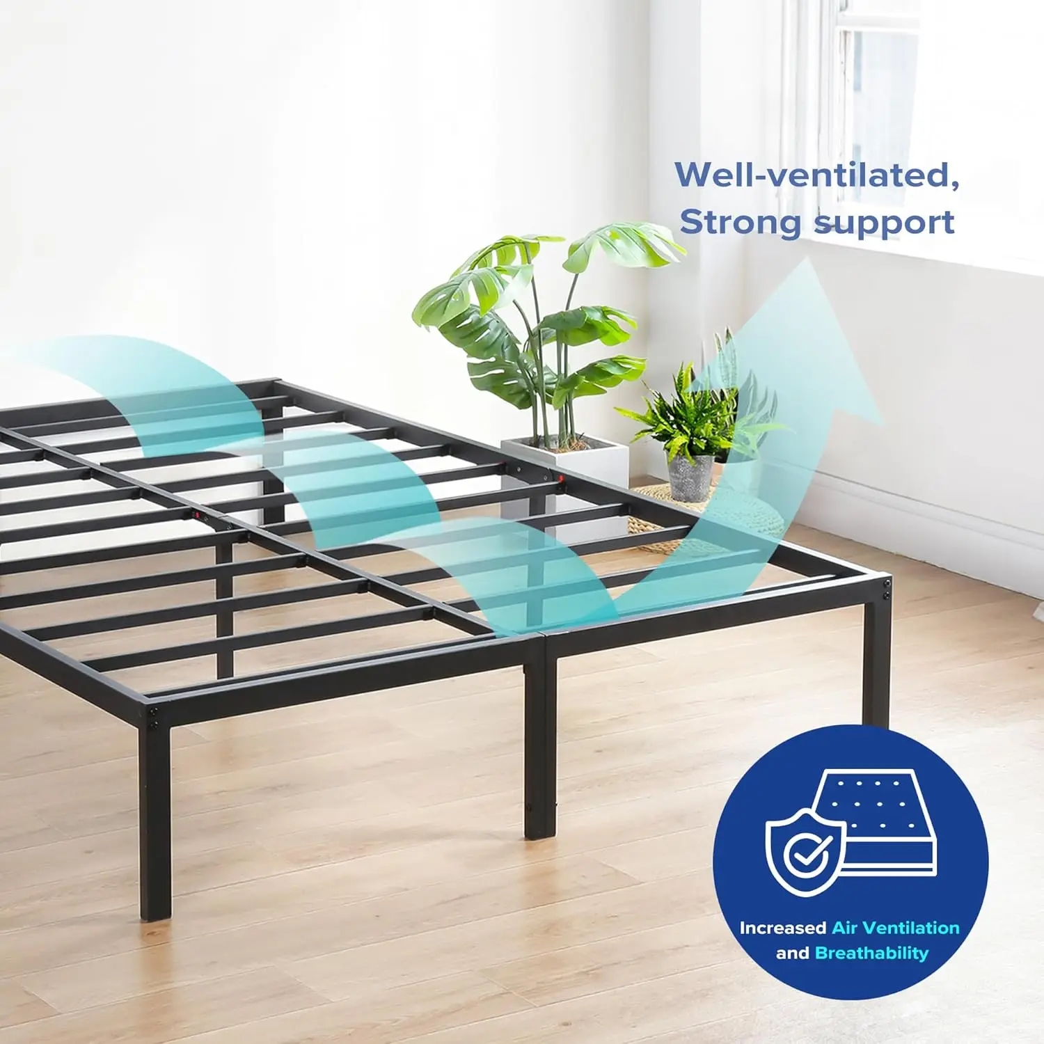 Sleep 18 Inch Heavy Duty Steel Slat Anti-Slip Support, Easy Assembly Platform Bed Frame, Noise Free Steel Mattress