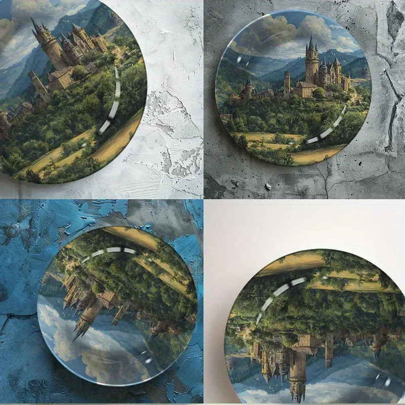 1pc European Vintage Castle Landscape Ceramic Wall Art Plate - Round Non-Food Contact Decorative Plate for Home, Living Room,