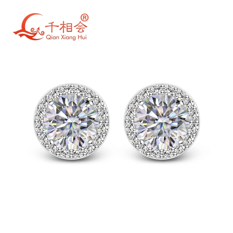 

925 Sterling Silver 6mm Round Moissanite Stud Earrings, 8mm Halo Setting D Color VVS1 Moissanite Earrings, Studs Women jewelry